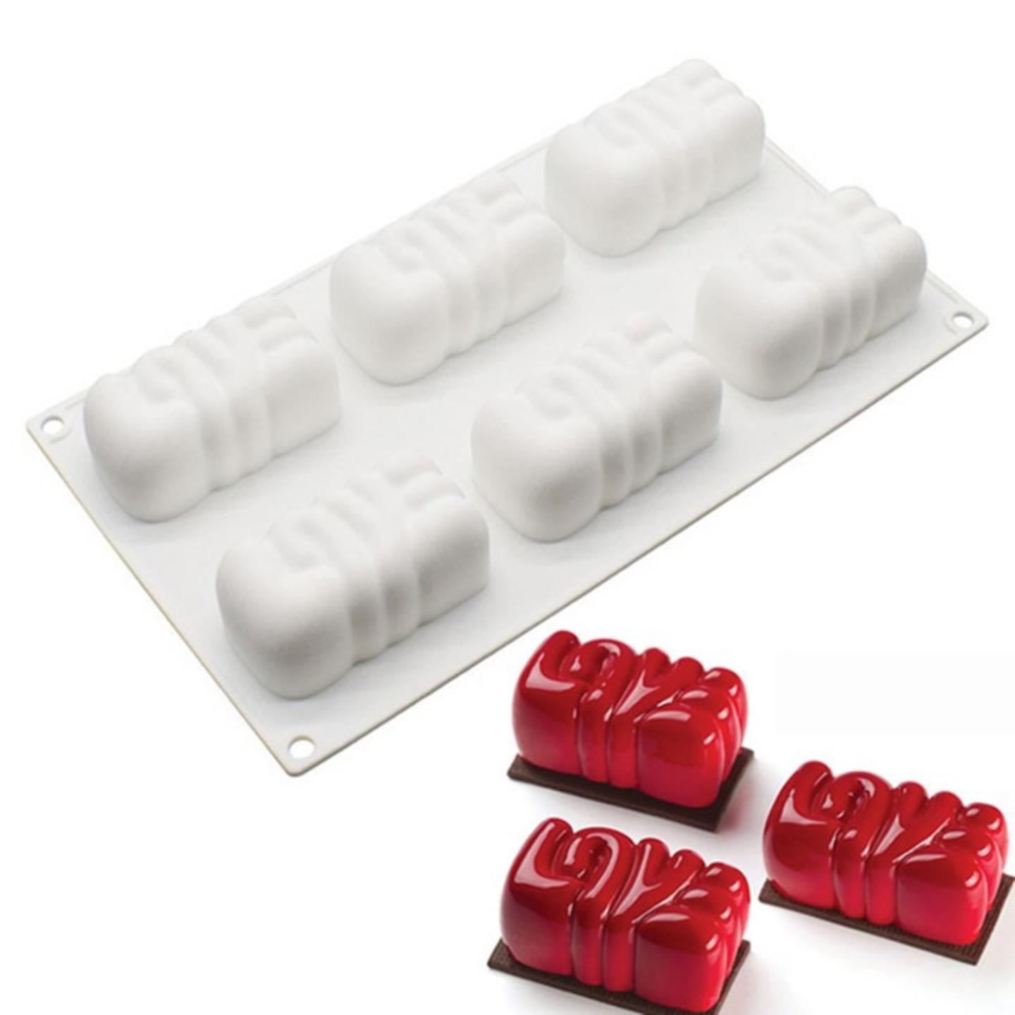 新6连LOVE立体白色硅胶慕斯模3D