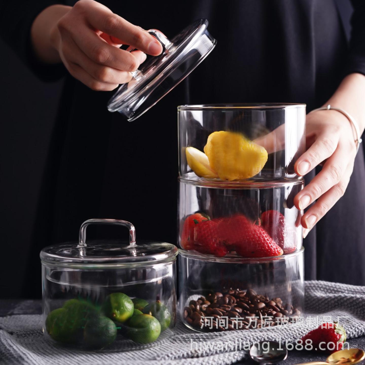 日式水果沙拉碗透明玻璃碗带盖