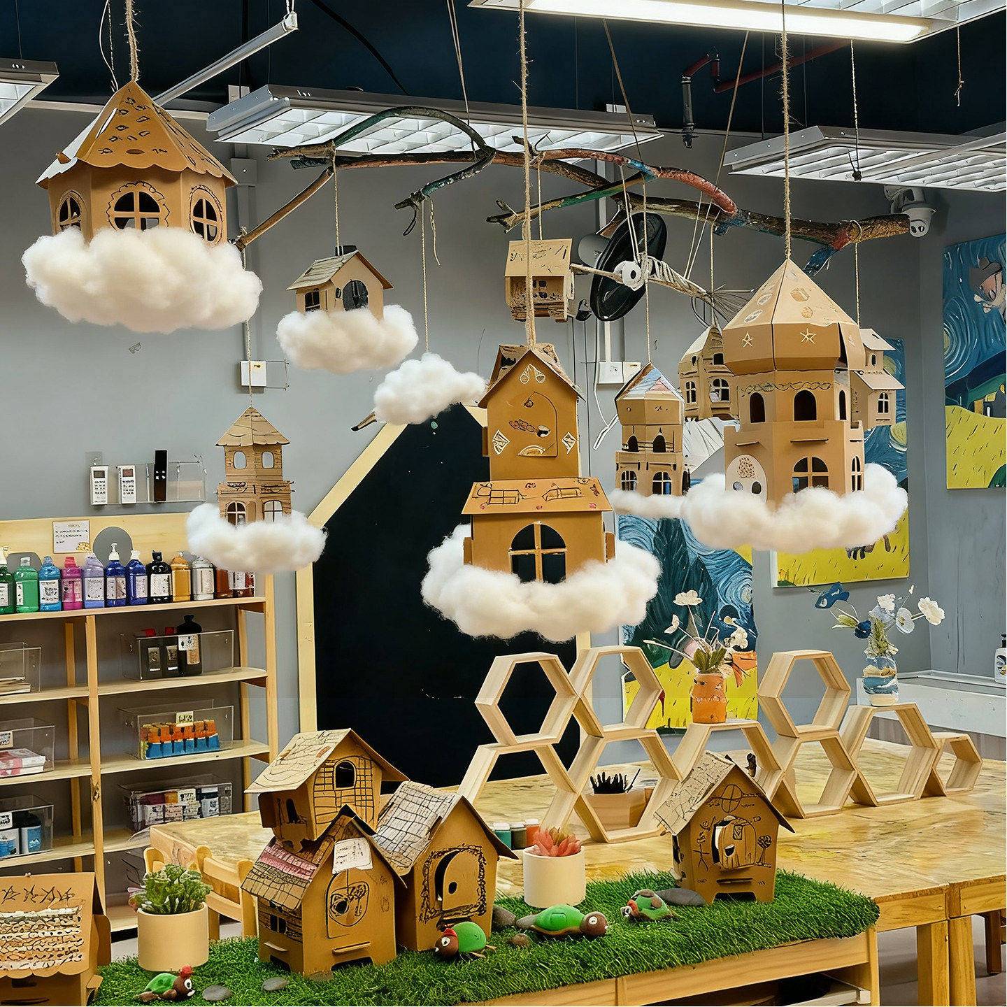 幼儿园纸盒房子环创手工半成品