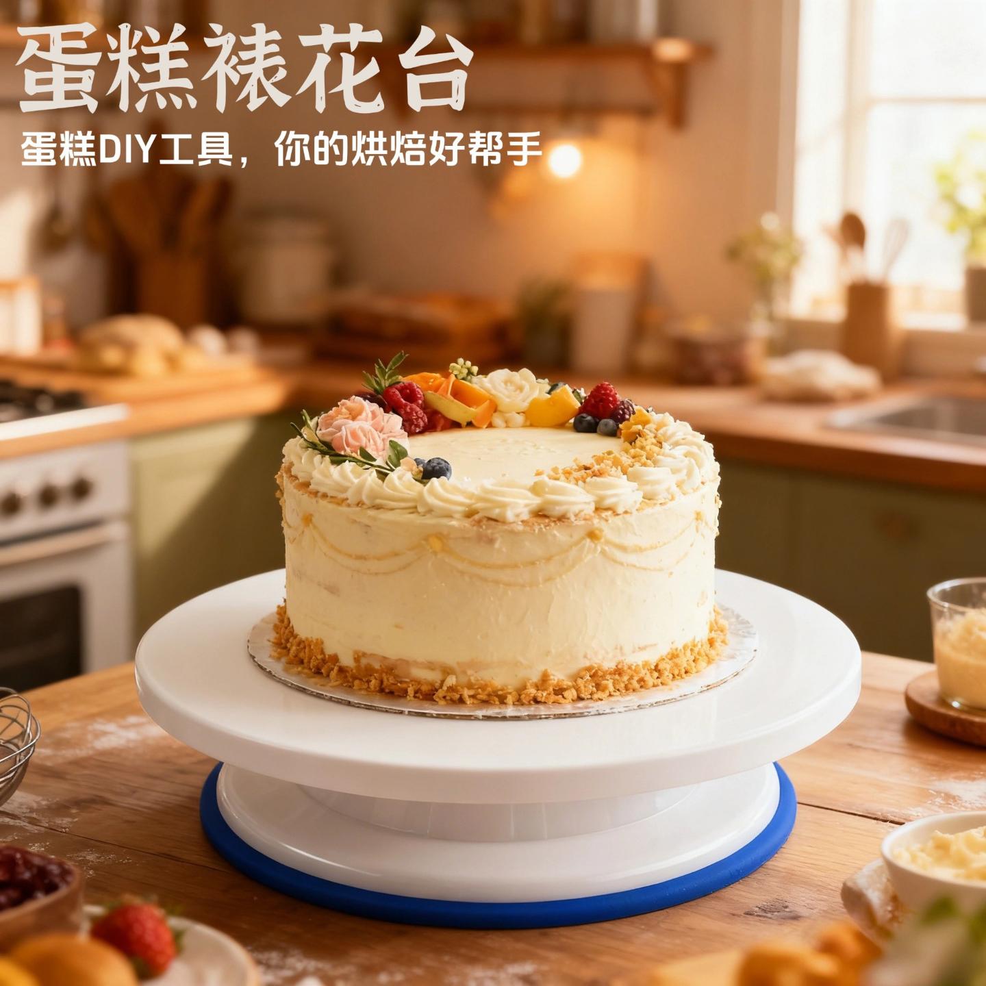 蛋糕裱花台带防滑边塑料转盘模具