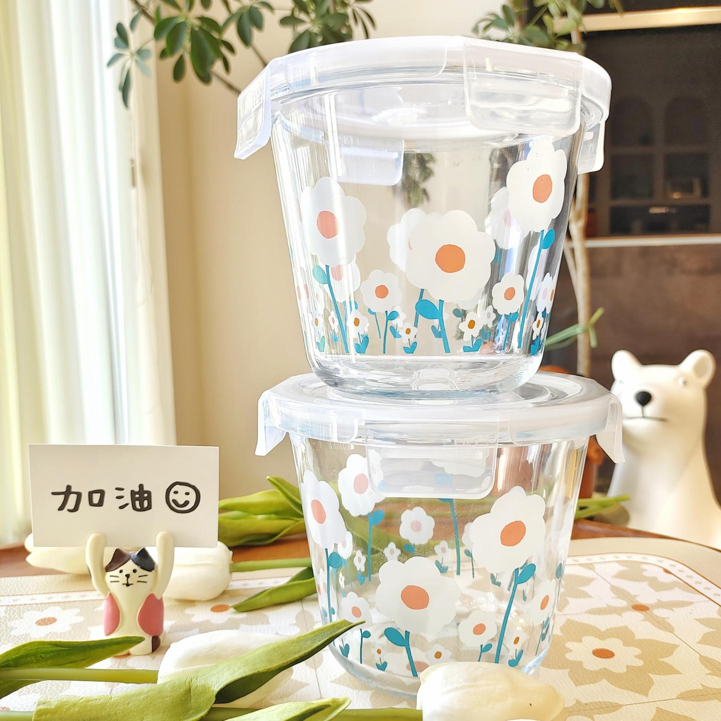 烤花玻璃保鲜饭盒保鲜碗带盖