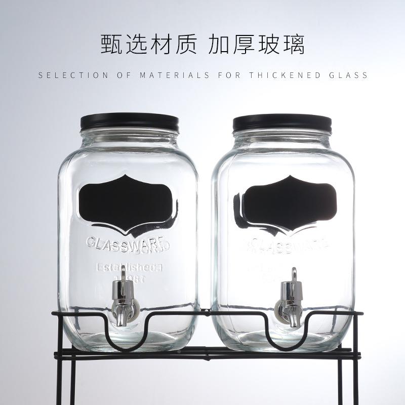玻璃柠素果汁璃5L双只玻罐饮料桶玻酵桶檬大容量可乐桶带龙头冷水