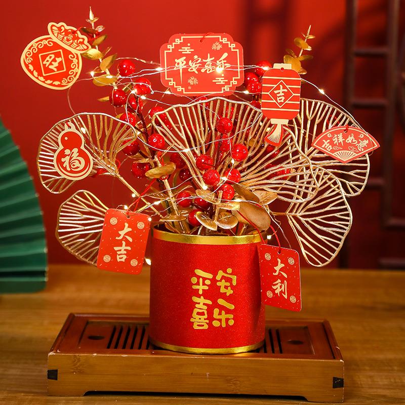 新年件年宵/花桶福桶d摆iy材乔料包发财红春节迁新居装饰果品