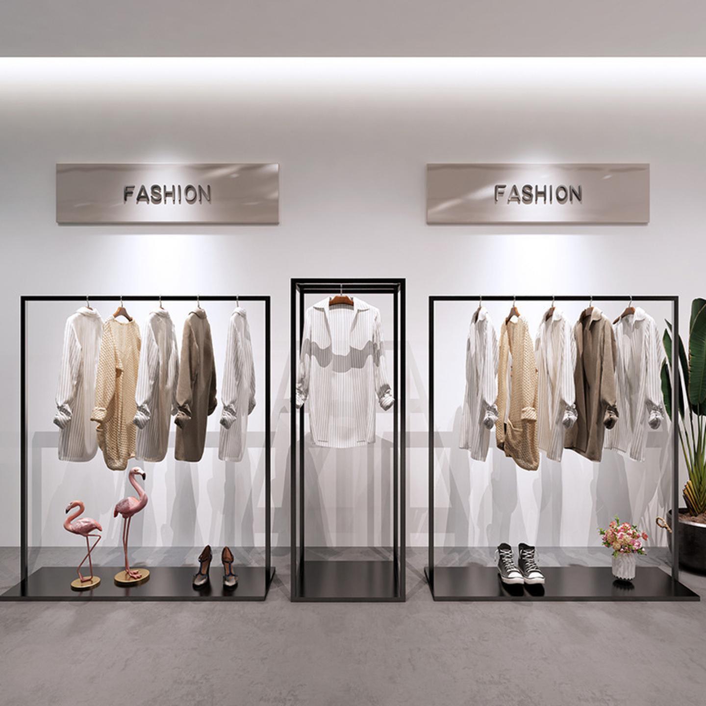 服装店展示架黑色收纳挂衣杆男女装店简约货架陈列架落地挂衣架子
