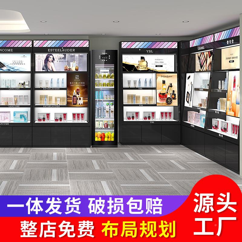 妆品展示柜台美容产品院展示架带灯烤高级感黑/白化陈列漆柜置物