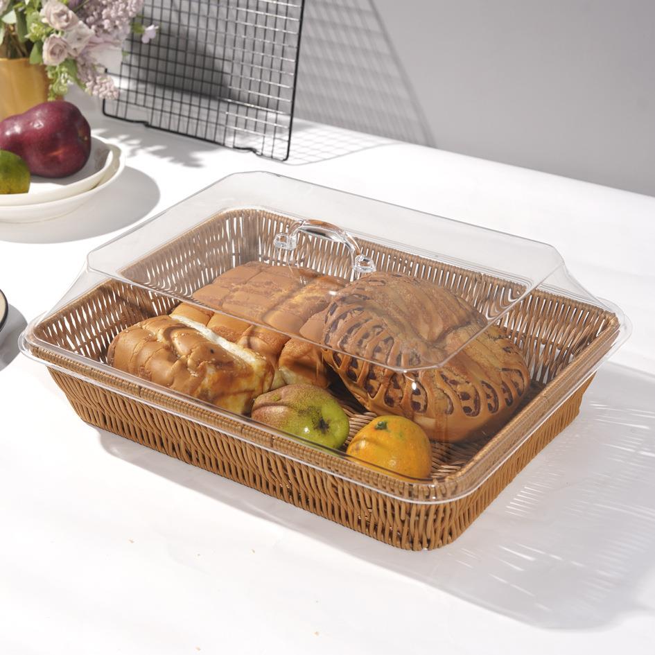 亚克力面包篮长方形水食果物盖子仿藤手TP001工编织水蔬菜食沥篮