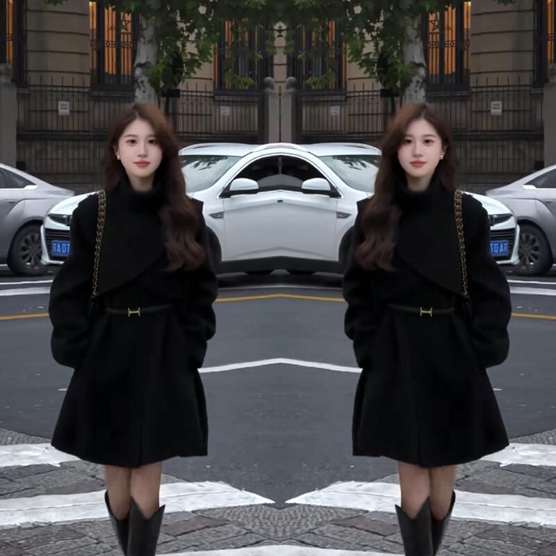 网红毛呢斗篷外套女2025秋冬新款