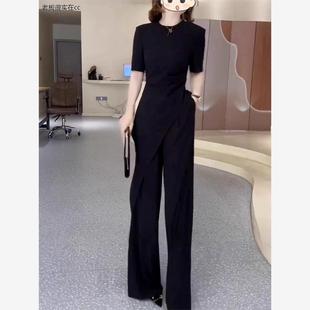 搭配一整套大码 上衣直筒裤 夏季 胖mm不规则短袖 女 气质通勤时尚 套装