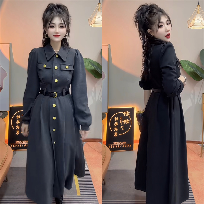 法式泡泡袖连衣裙秋冬网红新款