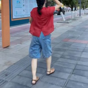 高级感洋气时尚套装2025夏季新款纯色宽松开叉上衣高腰牛仔短裤女