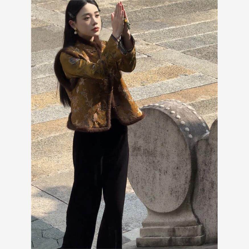 2025年秋冬网红新款时尚精致新中式打底衫毛毛边马甲裤子三件套女,女装/女士精品,上衣,淘宝优惠券,粉丝福利购,淘宝优惠卷