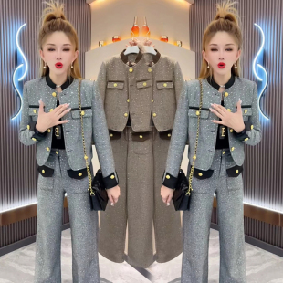 网红爆款时尚小香风套装女秋季新款气质名媛短外套+阔腿裤两件套