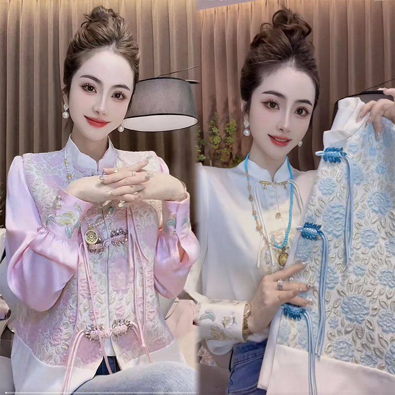 网红爆款高级感重工国风马夹套装女气质新中式唐装衬衫马甲两件套