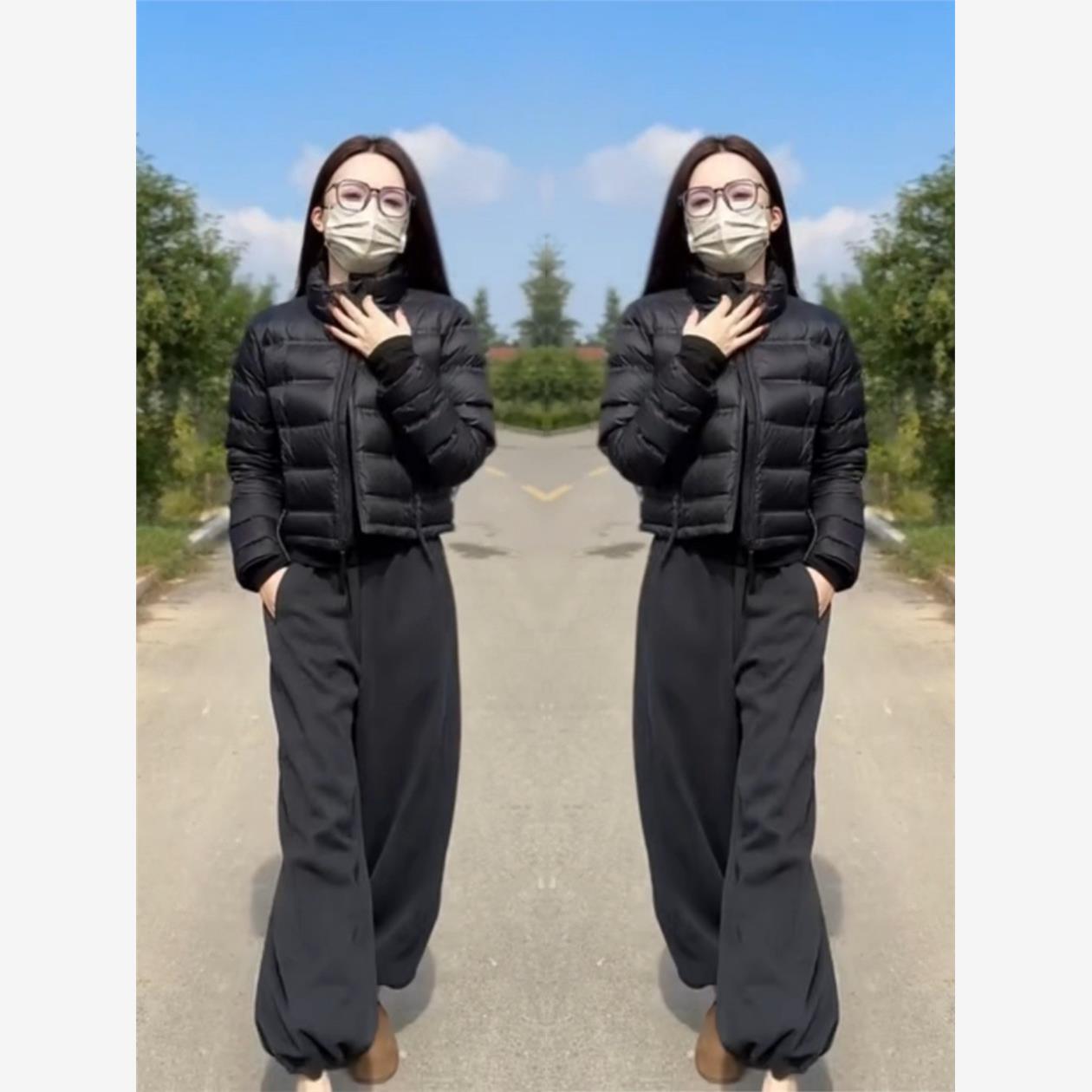 无帽棉服穿搭潮女网红炸街爆款