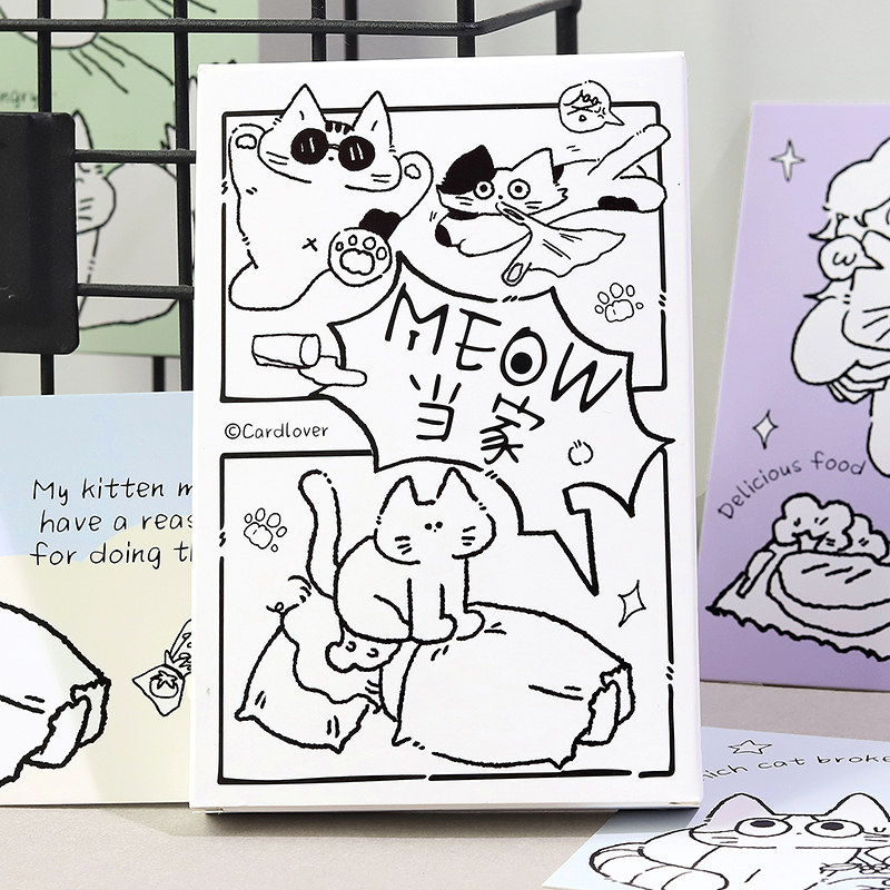 软萌喵星人盒装明信片30张 Meow当家系列手绘插画漫画风格墙贴装饰卡片可爱猫咪动物手写祝福礼物贺卡生日卡,文具电教/文化用品/商务用品,贺卡/明信片,淘宝优惠券,粉丝福利购,淘宝优惠卷