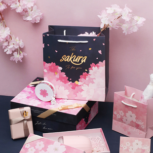 礼研社 创意新款春季浪漫樱花蓝色粉色系手提袋礼品袋 愿如樱花 学生礼物盒子糖果化妆品收纳礼物袋