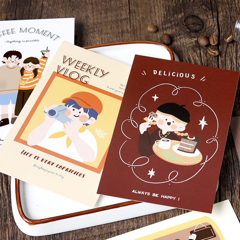 文艺风手绘插画治愈系塑封盒装明信片 焦糖色旋律vol.