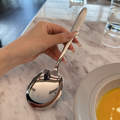 不锈钢分餐勺大号家用饭勺高档长柄酒店餐厅自助服务分菜公用勺子