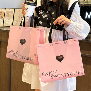 粉色爱心无纺布服装店衣服打包袋手提袋礼品包装定制购物袋子批发
