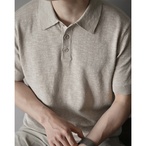 亚麻长绒棉混纺老钱风polo衫男