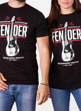 Fender Bess 贝斯印花短袖纯棉夏季宽松纯棉男女圆领T恤乐器芬达