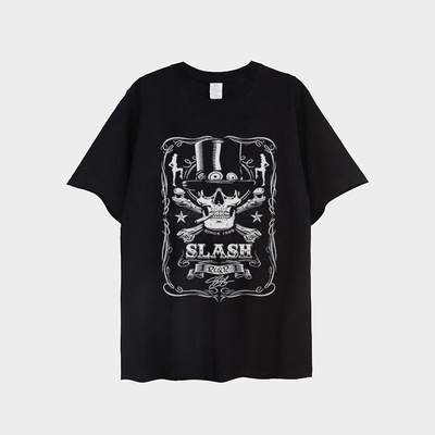 slash枪花乐队吉他手印花短袖T恤