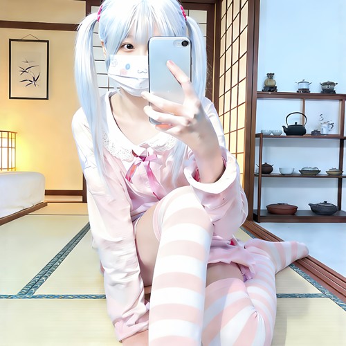粉白条纹二次元cos过膝袜女夏
