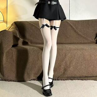 灰色lolira袜子长筒蕾丝花边天鹅绒过膝丝袜蝴蝶结高筒大腿袜薄款