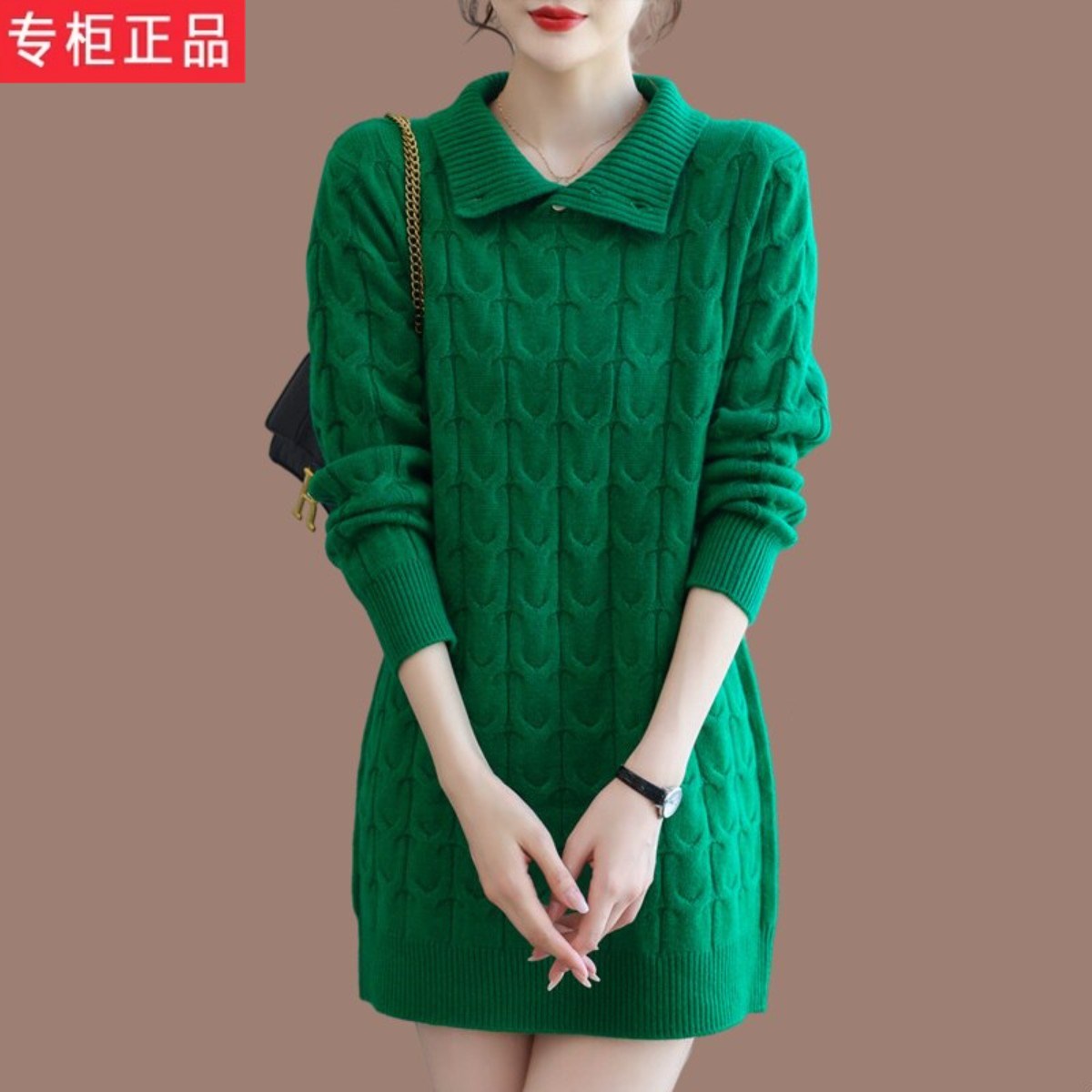 高级感正品羊毛衫女中长款毛衣秋冬高翻领加厚时尚大码打底羊绒衫