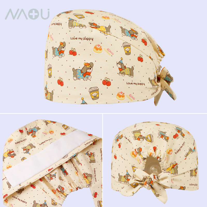 南欧鱼高端纯棉手术帽女护士小花帽美容整形医院外科医生工作帽男