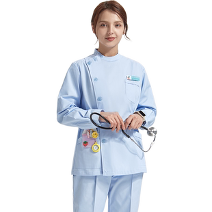 南欧鱼护士服医护分体套装长袖女偏襟立领短袖口腔牙科医生工作服