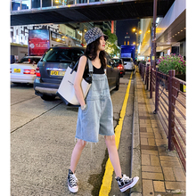 张贝贝ibell春装2020款网红韩版背带短裤女百搭直筒宽松牛仔裤ins