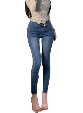 斜口设计水洗蓝牛仔裤女新款百搭
