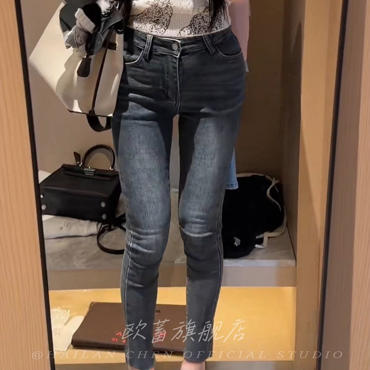 韩版绑带设计辣妹风高腰小脚牛仔裤女紧身提臀时髦百搭丰胯九分裤