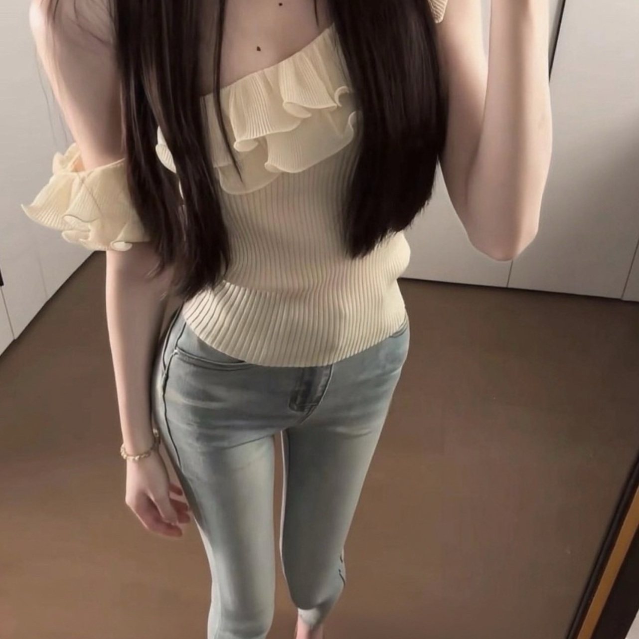 【韩女牛仔裤】浅蓝色时尚百搭显瘦小脚裤高腰提臀复古水洗九分裤