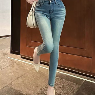 高腰弹力紧身显瘦提臀铅笔九分裤 2025猫咪纹刺绣韩版 辣妹牛仔裤