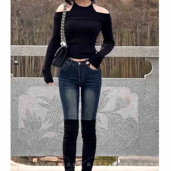 春季显瘦提臀水洗磨白九分铅笔百搭小脚裤高腰修身显瘦牛仔裤女