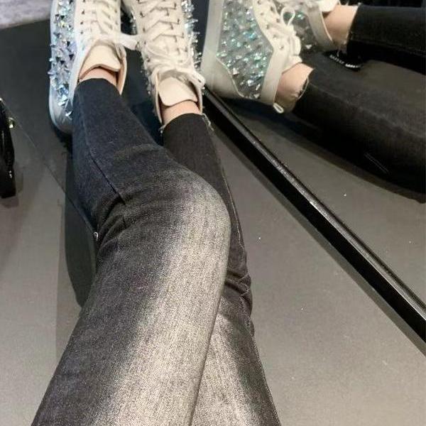 黑灰色丰胯牛仔裤女高腰弹力紧身显瘦包臀美胯磨白水洗铅笔九分裤