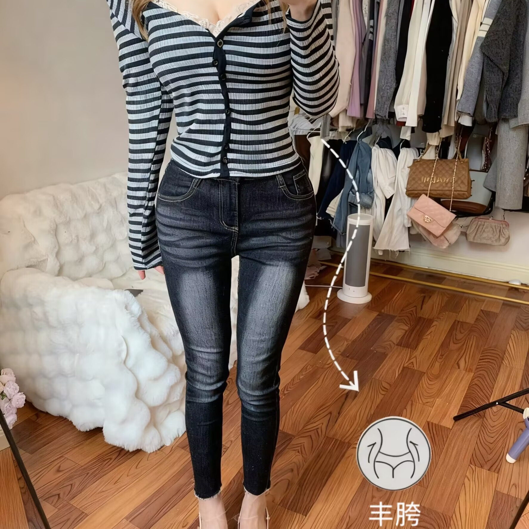 春秋韩版高腰修身性感小脚裤女高光修容磨白显瘦弹力九分牛仔裤女