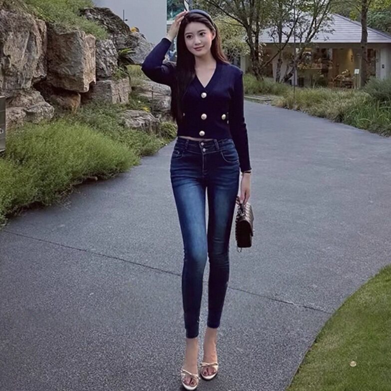 韩版深蓝色丰胯小脚牛仔裤气质修身春秋百搭提臀紧身显身材九分裤,女装/女士精品,牛仔裤,淘宝优惠券,粉丝福利购,淘宝优惠卷
