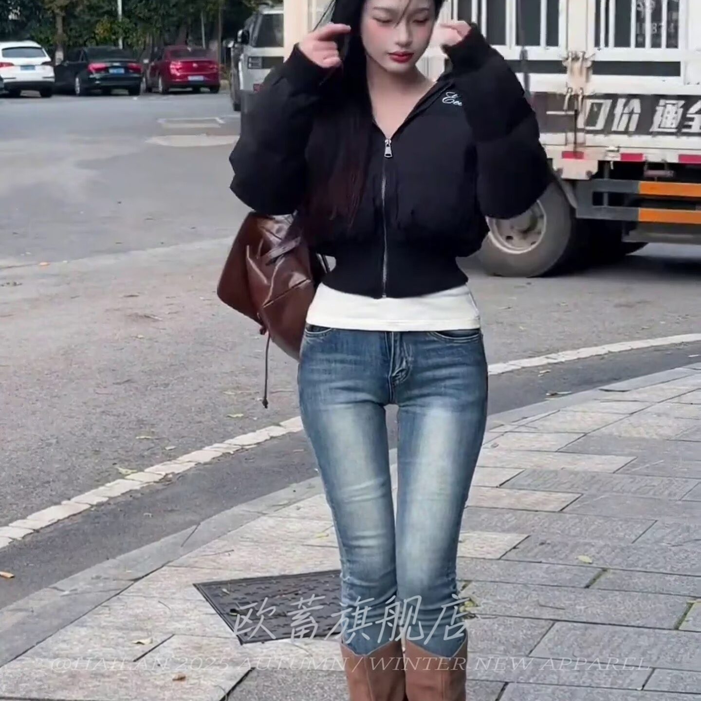 韩女穿搭复古蓝紧身牛仔裤女新款高腰修身提臀显瘦百搭九分小脚裤