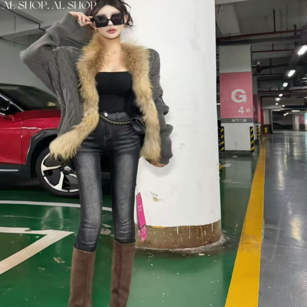 解锁迷人曲线!韩系时尚辣妹高腰修身磨白显瘦百搭小脚丰胯牛仔裤