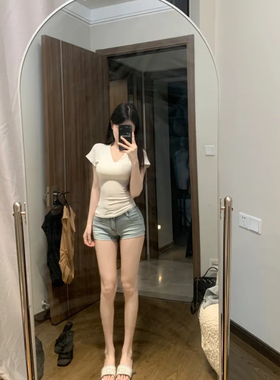 自带丰胯垫~夏季甜辣低腰弹力紧身显瘦显腿长性感遮肉牛仔热裤女