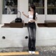 女 显瘦复古磨白微喇叭辣妹牛仔裤 2024秋冬新款 黑灰色高腰弹力修身