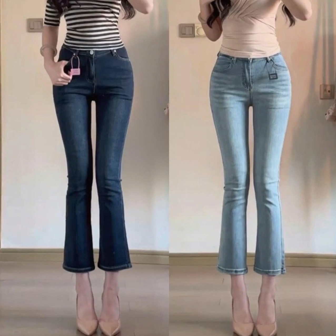 丰胯9分裤~微喇叭V腰牛仔裤显瘦百搭九分丰胯牛仔裤直筒夏季新款