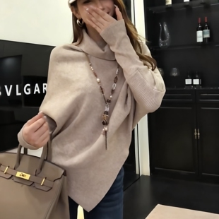 【秋意正浓】贵气慵懒显瘦百搭高领蝙蝠袖毛衣复古水洗磨白小脚裤