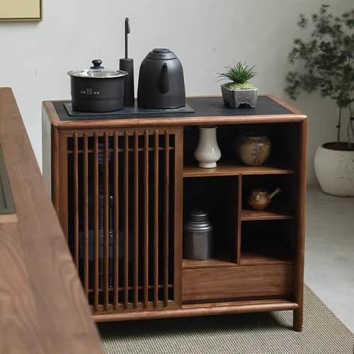 实木简约新中式茶柜移动侧柜沙发客厅茶柜水壶一体底桶