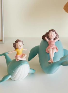 鲸鱼女孩摆件艺术高级感轻奢家居装饰品客厅玄关书柜橱窗送礼物女