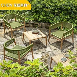 戶外沙發(fā)別墅庭院高檔柚木家具陽臺(tái)藤木沙茶幾組合發(fā)室外露天花園