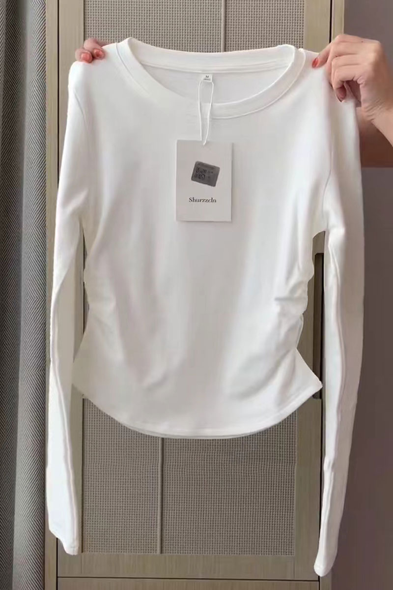 众纯棉正肩长袖T恤女短款打底衫